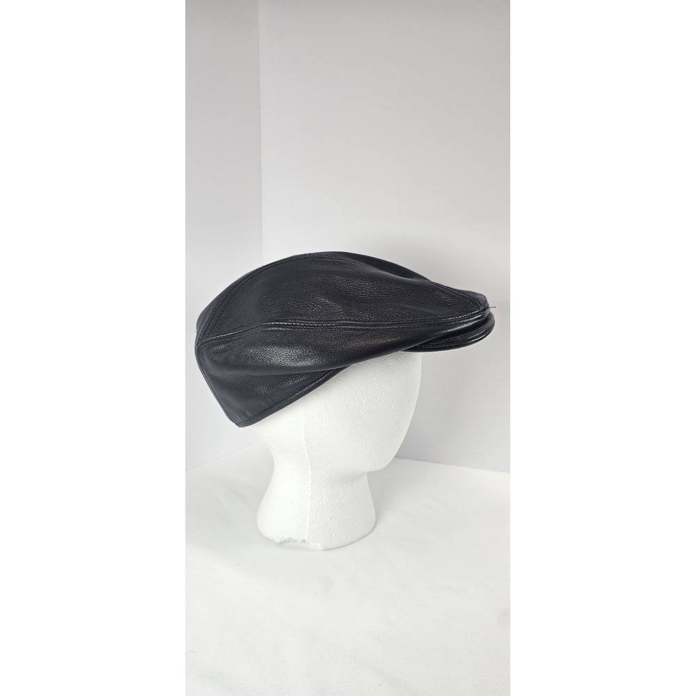 Broner Genuine Leather Newsboy Cap Black Ivy Driving Hat M/L USA Made Gatsby